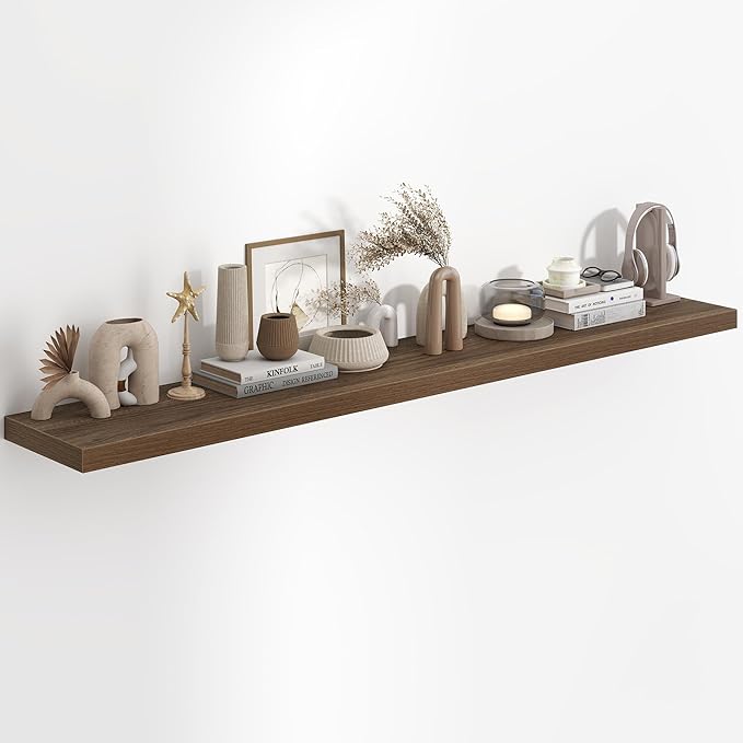 72"W x 9.3"D Floating Shelves for Wall, Wall Mounted Bathroom Shelves 1 Pack Deep Floating Shelf for Bedroom Kitchen Living Room, Rustic Wooden Wall Shelf with Invisible Bracket for Books Decor