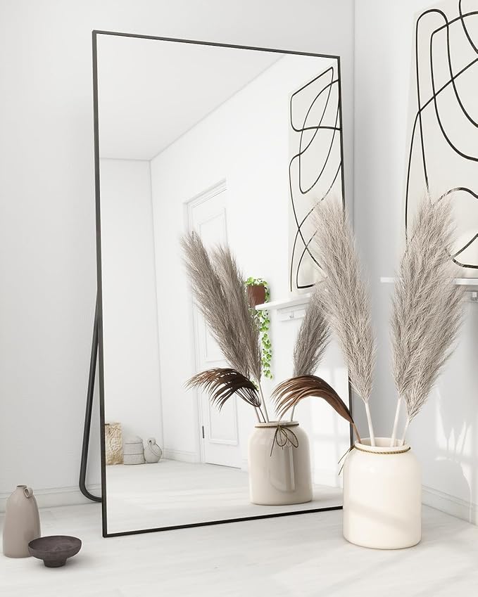 Koonmi 78"x35" Floor Mirror Full Length, Bedroom Floor Body Mirror with Stand, Large Black Mirror, Leaning, Standing or Hanging Horizontally/Vertically
