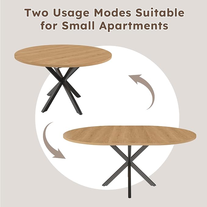 43"-59" Extendable Round Dining Table for 4-6,Mid Century Modern Wood Grain Table,Expandable Kitchen Table for Small Spaces