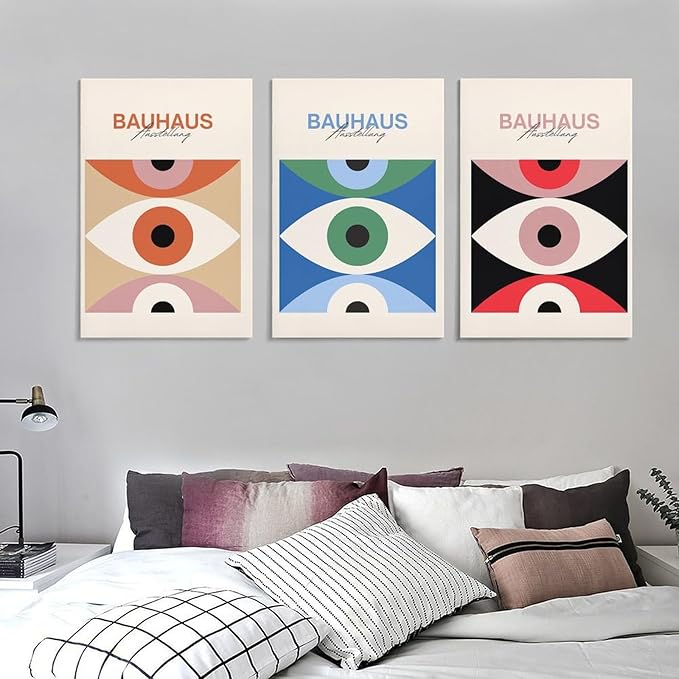 9W Bauhaus Poster Abstract Canvas Wall Art Set of 3 Modern Boho Decor For Bedroom Livingroom Frame-style 12x18inch(30x45cm)