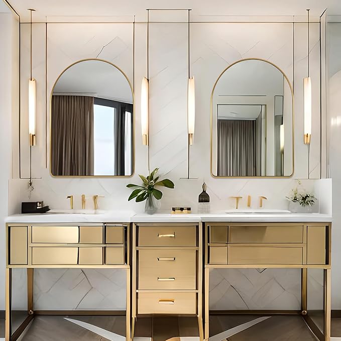 ANDY STAR Arched Mirror, 26''x38'' Brushed Brass Arched Top Rounded Corner, Stainless Steel Antirust, 1'' Deep Set Wall Mounted Vertical Bathroom Mirror