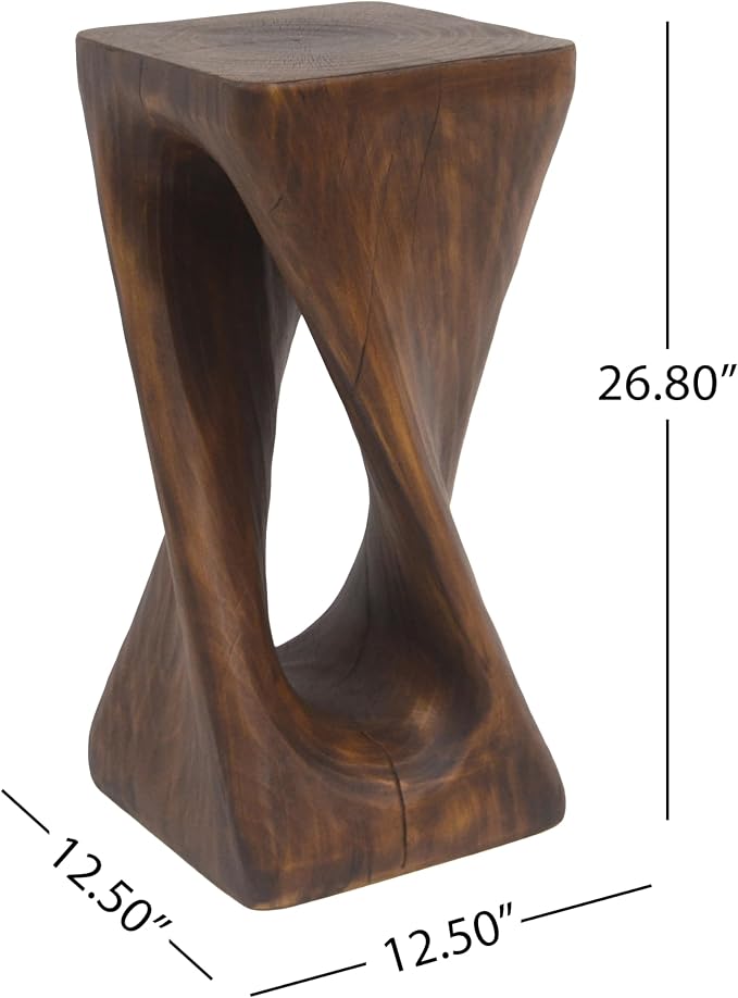 ø12.5'' Square Side Table End Table for Living Room, Modern Farmhouse Style, Magnesium Oxide & Lightweight Concrete Material for Indoor & Outdoor, No Assembly, Wood Grain, Antique Brown