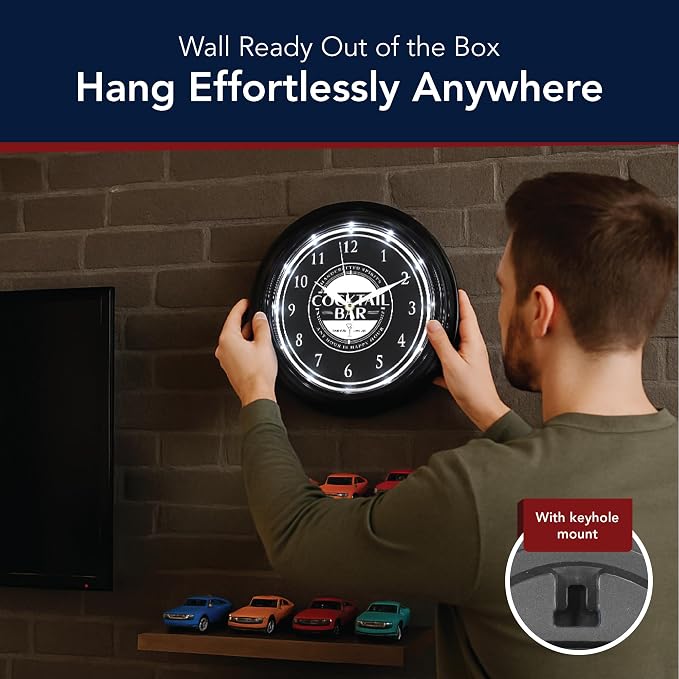 American Art Decor Cocktail Bar LED Modern Wall Clock - 12" for Home, Happy Hour Bar Decor, Living Room, Office, Game Room, Mancave, Garage (Black/White)