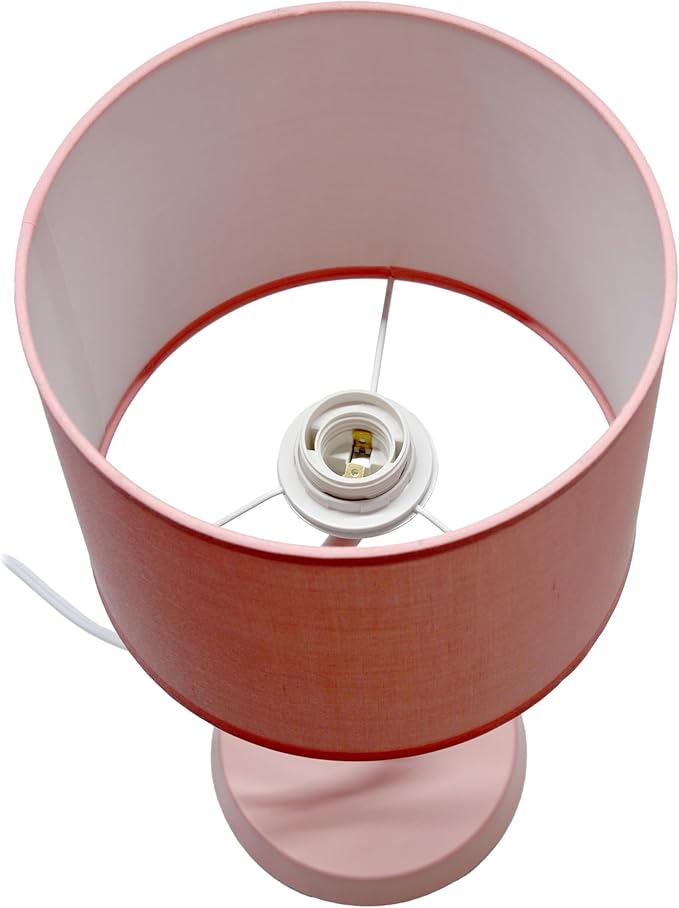 Simple Designs LT1172-PNK 17.13" Metal and Modern Abstract Table Lamp with Drum Fabric Shade, Bedroom, Office, Living Room, Dorm, Side Table, Pink