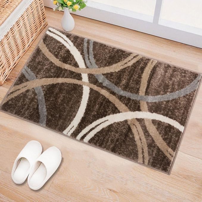 Rugshop Modern Wavy Circles Design Accent Rug, Non-Shedding Carpet for Entryway, Bathroom, or Kitchen, Brown, 2' x 3'