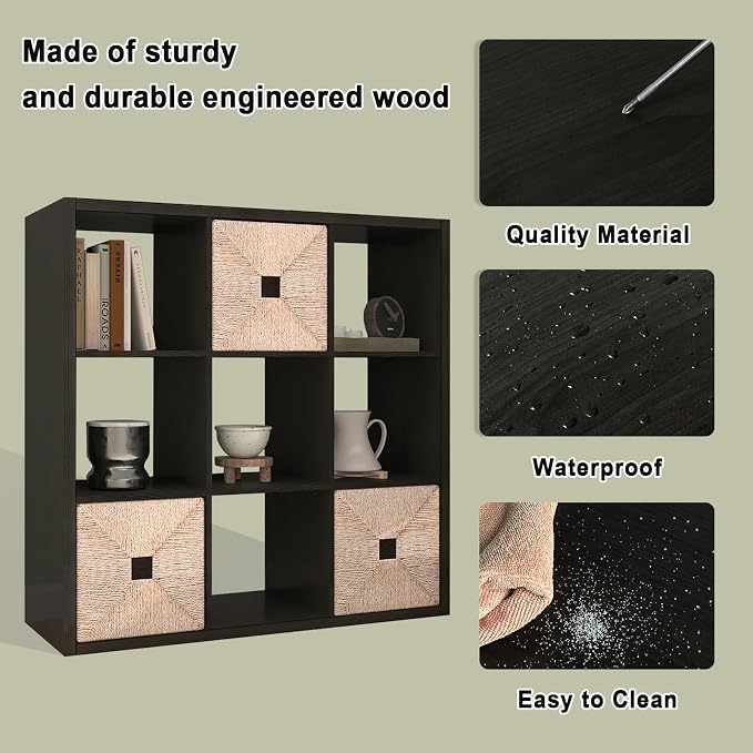[2026 Wooden Thick Frame 9 Cube Storage Organizer Shelf with Anti-Tipping Kits + Reversible Open Back Bookcase, Horizontal and Vertical Dual-use（Chocolate,11inch）