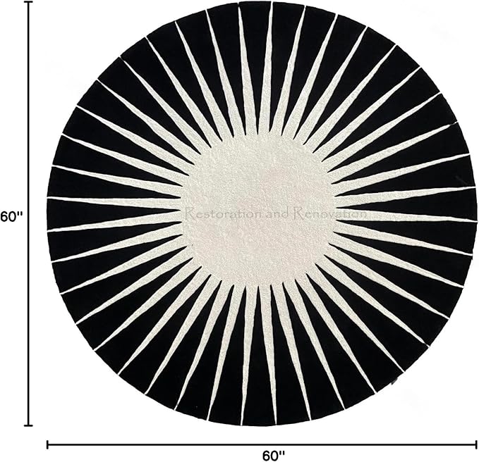Modern Round Area Rug – Hand-Tufted with 100% NZ Wool, Thick & Soft Circular Carpet for Living Room, Bedroom & Dining Room Decor (Black, 10' Round)