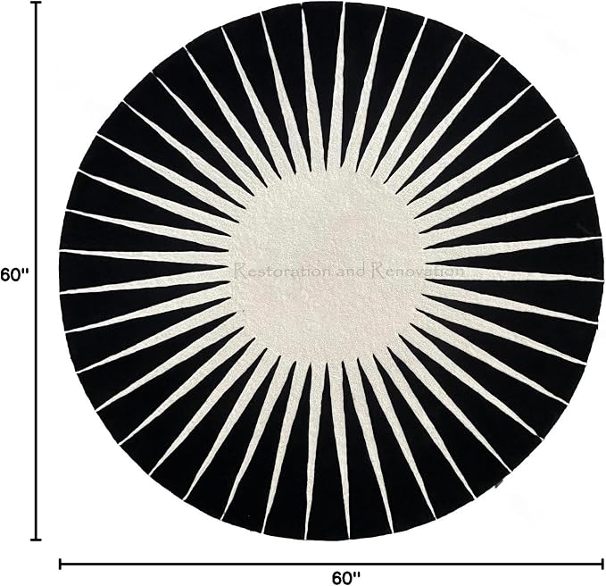 Restoration and Renovation Modern Round Area Rug – Hand-Tufted with 100% NZ Wool, Thick & Soft Circular Carpet for Living Room, Bedroom & Dining Room Decor (Black, 5' Round)