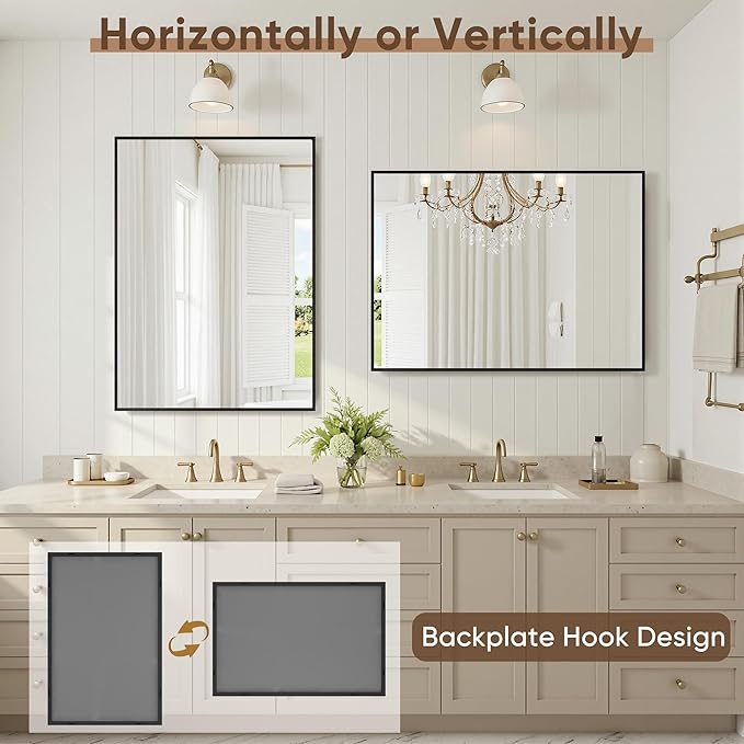 2-Pack Bathroom Mirrors for Over Sink 24" x 32", Black Metal Frame Rectangle Wall Mirror, Modern Farmhouse Vanity Mirror(Horizontal/Vertical)