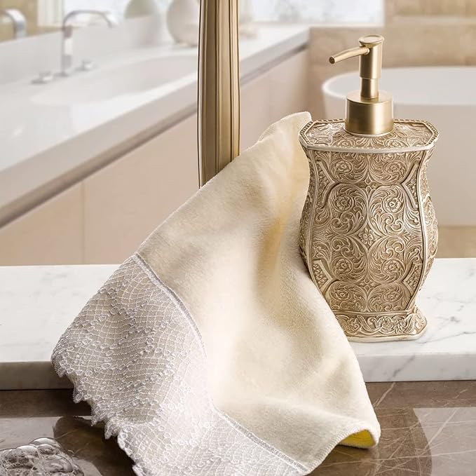 Creative Scents Victoria Beige Bathroom Accessories Set - Decorative Bathroom Accessory Set - 4 Piece Bathroom Set Features: Soap Dispenser, Toothbrush Holder, Tumbler, and Soap Dish