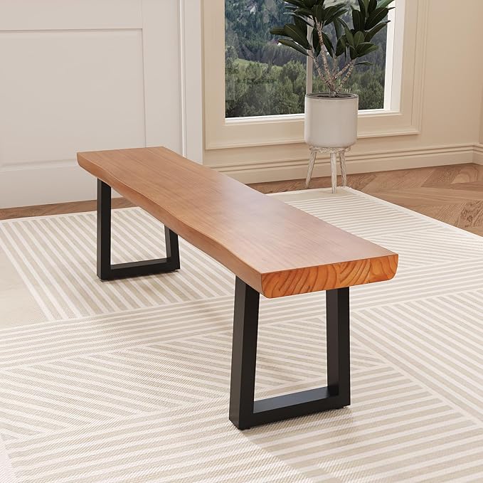 Solid Wood Top Bench with Metal Legs Durable Long Bench for Home Office Living Room Dining Room Versatile Multi Size Options Perfect Chair Stool Dining Bench Dining Chair (Light brown bench, 70.87in)