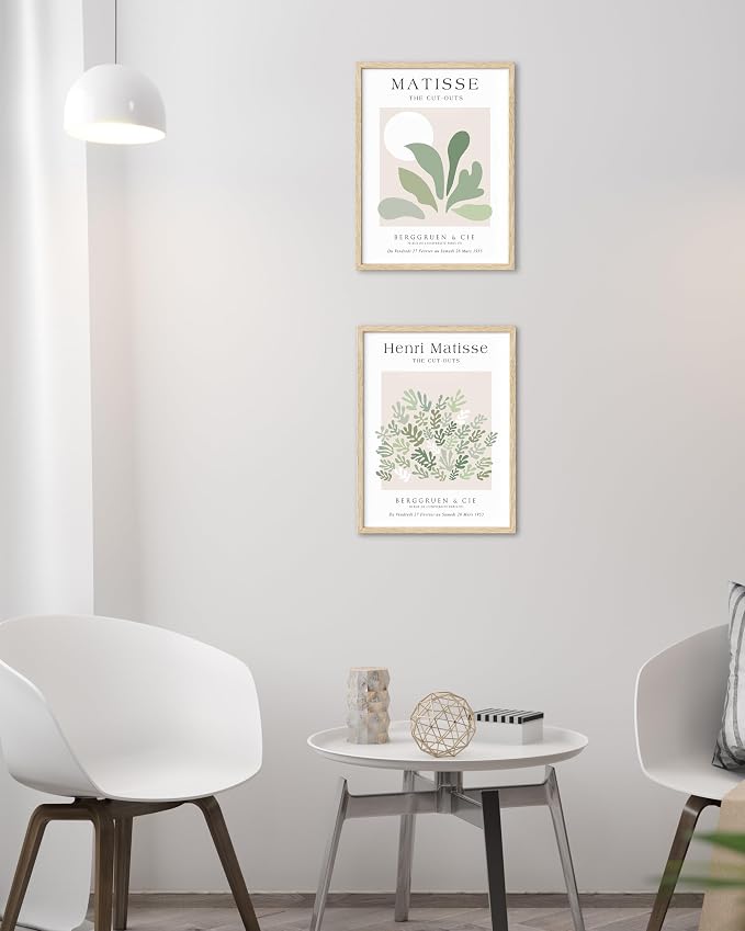 Unframed Sage Green Wall Art Set of 3,12x16IN Abstract Matisse Wall Decor,Quality Canvas Prints Posters Decoration for Bathroom Living Room Bedroom, Unframed
