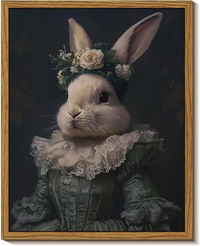 InSimSea Vintage Framed Canvas Wall Art, Easter Bunny Home Decor, Bedroom Living Room Study Bunny Art Print 8x10in