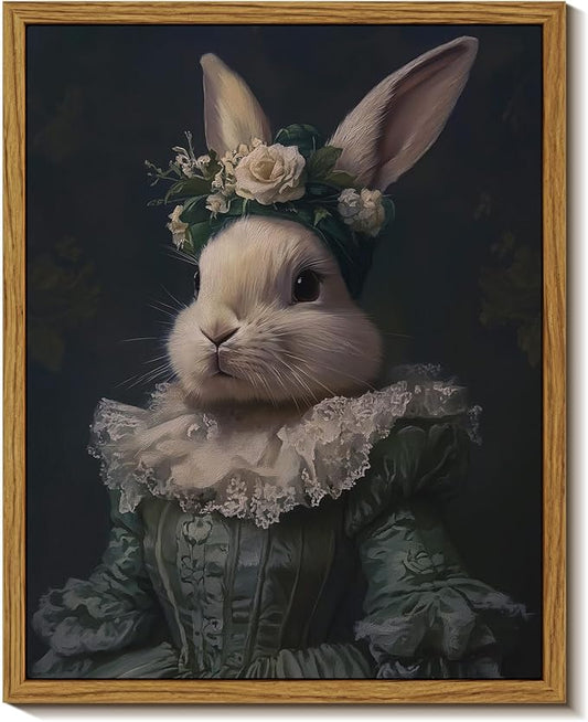 InSimSea Vintage Framed Canvas Wall Art, Easter Bunny Home Decor, Bedroom Living Room Study Bunny Art Print 8x10in