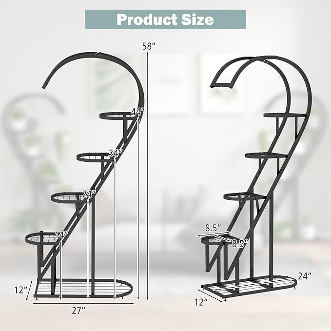 Giantex 5 Tier Metal Plant Stand Indoor, Creative Heart-shaped Ladder Plant Shelf with Hanging Hook for Multiple Plants, Tiered Flower Display Shelf, Tall Plant Stand for Valentine's Day Home Holiday