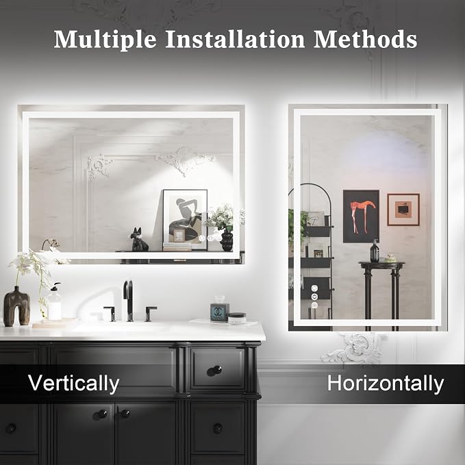 WTTY LED Bathroom Mirror 40"x36" with Back and Front Light,Modern LED Mirror for Bathroom,Stepless Dimmable Lighted Bathroom Vanity Mirror with Anti-Fog,Memory Function,Shatter-Proof