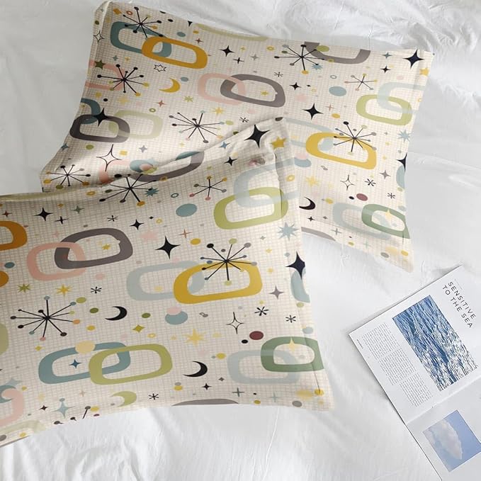 Retro Mid Century Diamond Queen Comforter Set, Atomic Starburst Modern Bedding Set 3 Piece, All Season Soft Children Adults Bedroom Bed Decoration Comforter and 2 Pillow Shams