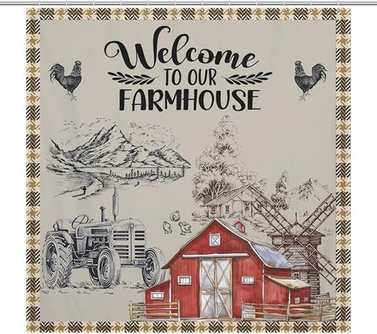 Farmhouse Animal Cabin Shower Curtains Rustic Plaid Buffalo Barn Rooster Waterproof Shower Curtains for Bathroom Decor 12 Pack Hooks 72x72in (183x183cm)
