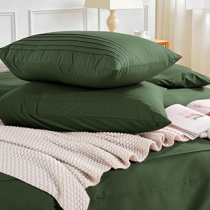 NEXHOME PRO 100% Organic Cotton Duvet Cover Full,Linen Like Pleated Textured Olive Green Duvet Cover Set,3pc Bedding Set with Zipper Closure, Soft,Lightweight and Breathable (80"x90", No Comforter)