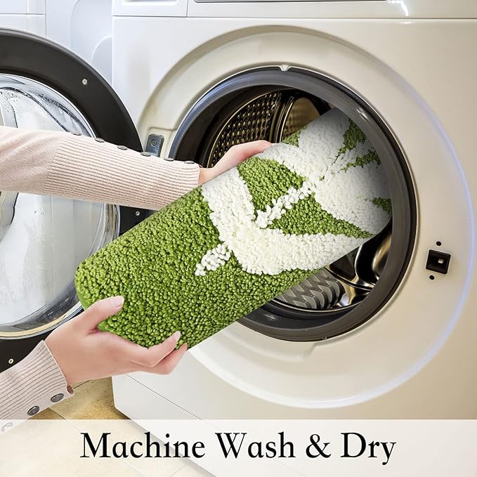 Hi Space Bathroom Rugs 31.5x19.7IN Green Leaves Bath Mat for Bathroom Non Slip Machine Washable Soft Microfiber Absorbent Cute Bath Rug Plush for Tub Shower Sink Fluffy Home Decor Accessories