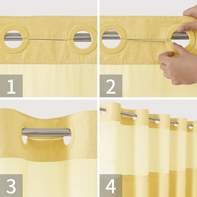 Long No Hooks Needed Linen Textured Shower Curtain with Snap-in Fabric Liner Set,Hotel Luxury Decor Shower Curtains for Bathroom,Waterproof & Washable,71Wx80H,Gold