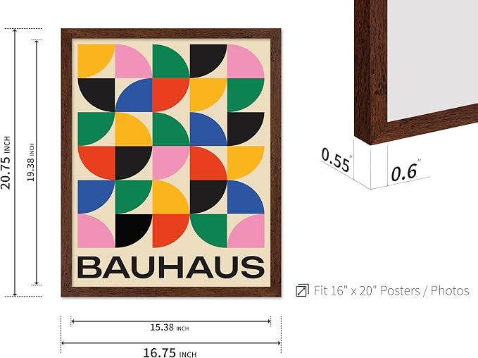 Poster Master Bauhaus Poster - Triangles Print - Geometric ART - Abstract ART - Graphic Design Style - Chic Boho - Mid Century Modern - Living Room or Bedroom Decor - 16x20 Brown Framed