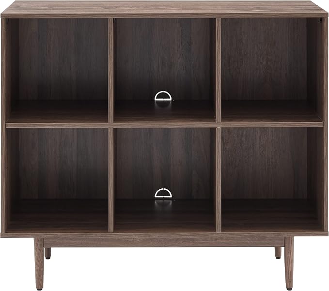 Crosley Furniture Liam Record Storage Cube Bookcase with 6 Cubes, Vinyl Record Holder and Bookshelf, Walnut