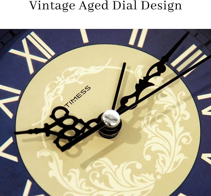 TIMESS Vintage Analog Alarm Clock, 4.3" Silent Non-Ticking Quartz Desk Clock with Roman Numerals, Battery Operated Table Clock for Bedroom, Living Room, Office, or Gift (Blue)