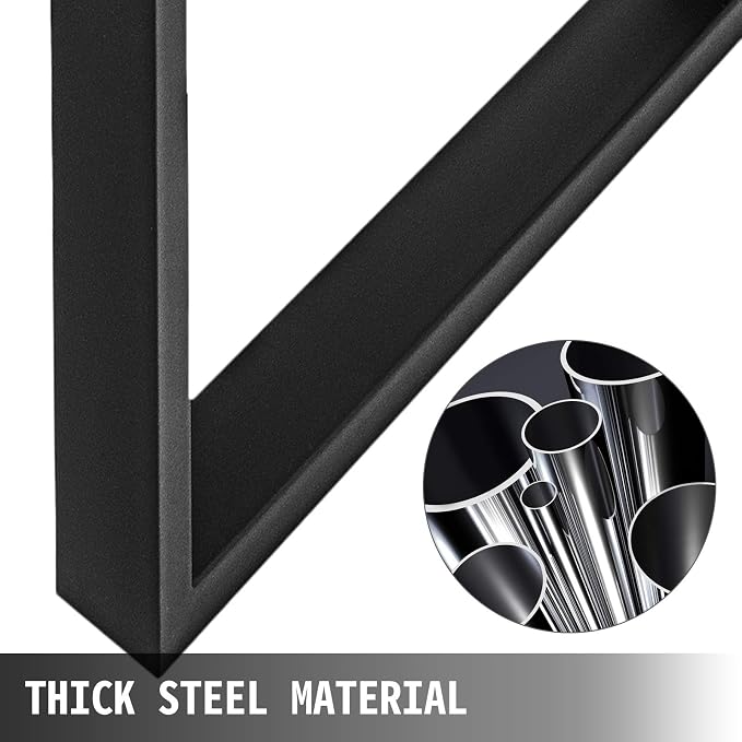 VEVOR Set of 2 Steel Table Legs, 28 Height 24 Wide Dining Table Legs,Heavy Duty 3.1" Width Box Section Square Table Legs,28x24x3.1 Inch Black Color Industrial Country Style Metal Dining Legs