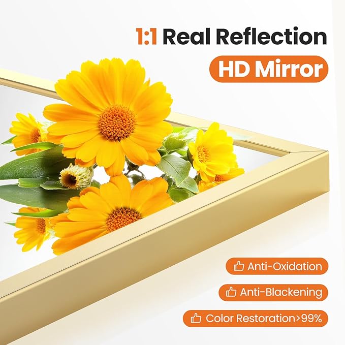 Sweetcrispy 24"x36.5" Arched Gold Bathroom Mirror, Bathroom Mirrors for Over Sink, Modern Wall Mirrors Arch Decorative for Entryway, Bedroom, Vanity,Horizontal or Vertical Hanging