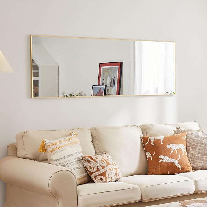 OLIXIS Gold Full Length Mirror 60"x16" for Bedroom, Full Body Mirror with Stand, Hanging or Leaning for Wall, Aluminum Alloy Thin Frame Floor Standing for Living Room, Long