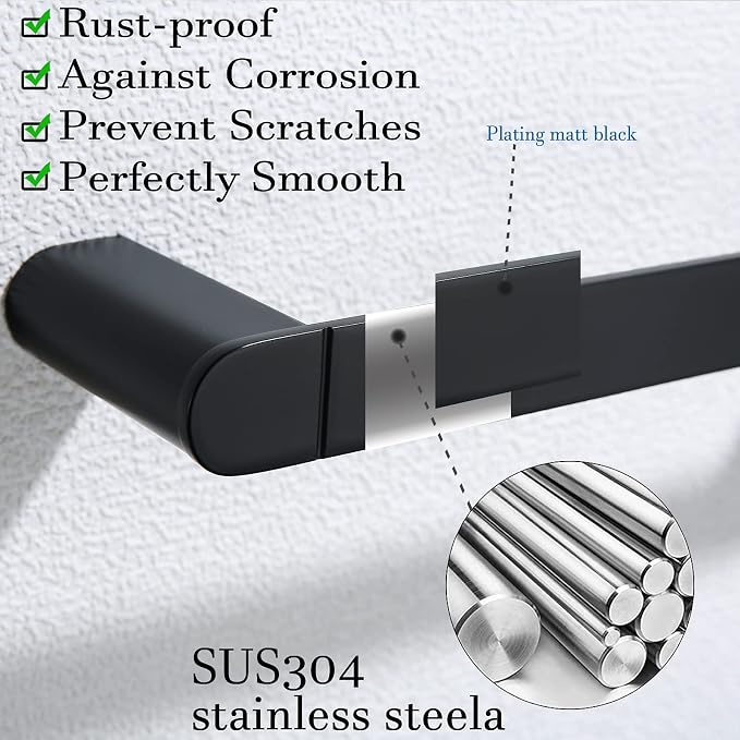 RANDOM Matte Black Towel Bar Rack Holder Rod 18 inch Hand Towel Holder for Bathroom Kitchen Heavy Duty Hardware Accessories Wall Mount Contemporary Hotel Style.96026-2-18MB