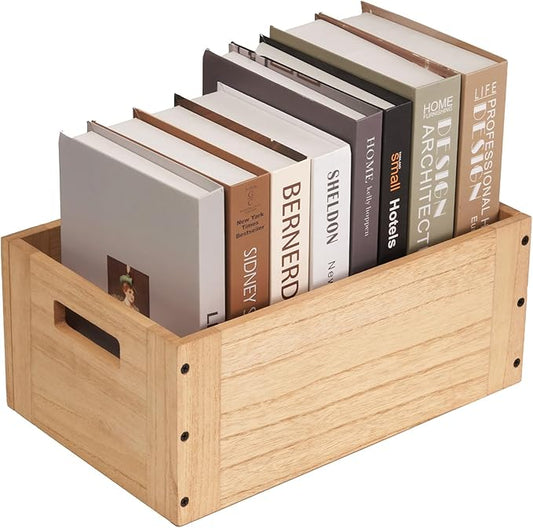 KIRIGEN Stackable Wood Storage Cube Organizer with Handle, Modular Open Cubby Bins for Books, Clothes, Toys, Shoes, Bookcase Shelf for Home Office Bedroom C15-NA