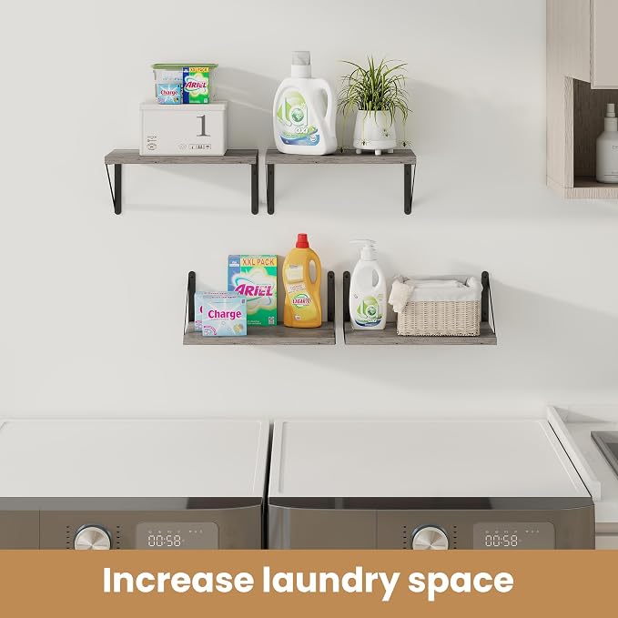 Heimlove Floating Shelves for Wall Set of 3,Light Wood Wall Mounted Bookshelf Decorative Shelf for Living Room Bathroom Bedroom Kitchen Laundry Pictures Plants Books Cats TV,Silver Grey