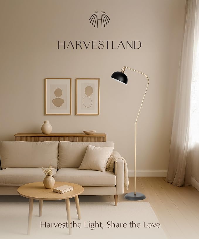 HarvestLand Halo Brass Floor & Desk Lamp Set – Adjustable Pharmacy-Style Lamps with Solid Base, Black & Brass Lighting Duo for Living Room, Home Office, Bedroom, or Reading Nook