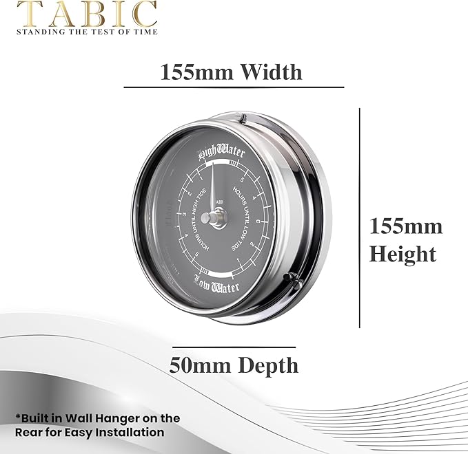 Prestige Tide Clock in Chrome with Jet Black Dial, Traditional Marine Tide Wall Clock, Ocean-Themed Nautical Clock for Beach Enthusiasts - Heavy Chrome Plated, Handcrafted in England