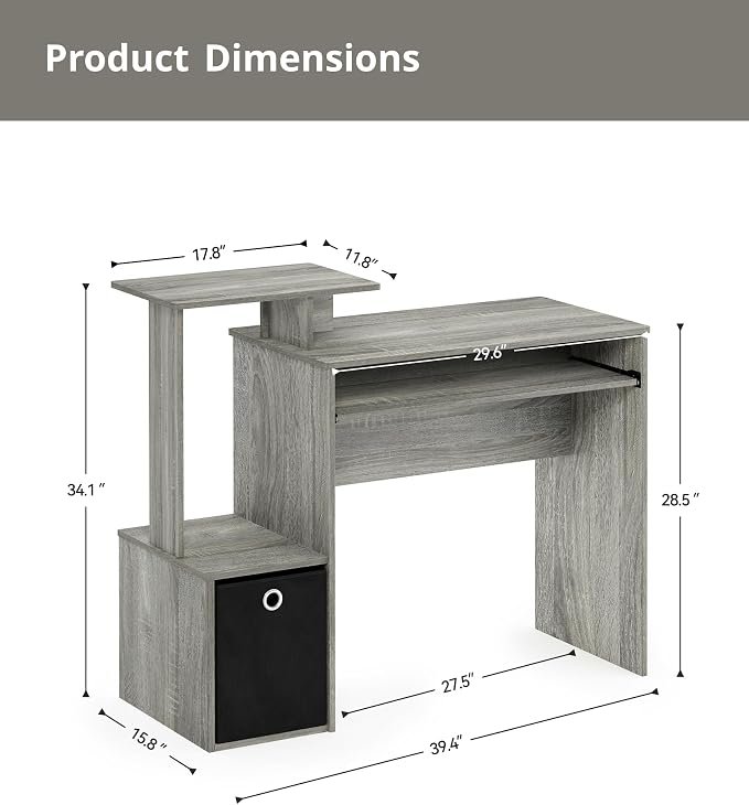 Computer Desk with Drawers, Study Table with Storage Shelves Keyboard Tray for Home Office Bedroom Living Room, Oak Grey/Black