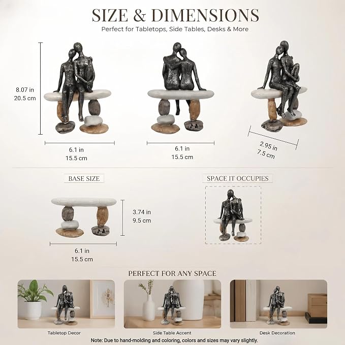 Lescafita Romantic Couple Figurines Sculpture – Abstract Couple Sculpture on Stone Bench, Modern Home Decor Statue, Unique for Couple