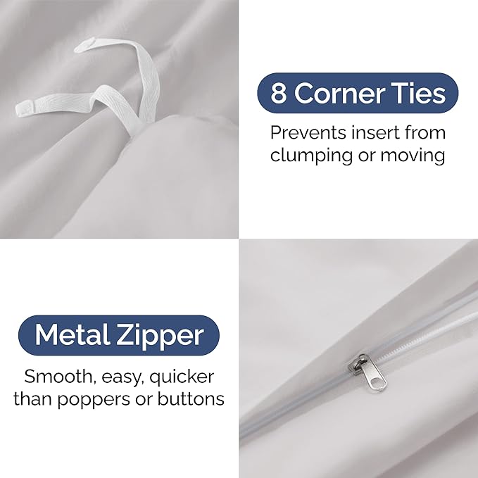 Duvet Cover Twin/Twin XL Size - Extra Soft Twin/Twin XL Size Duvet Cover - Breathable, Easy Care and Fade Free with Zipper Closures & Ties - 68" x 90" Inches - (French Grey) Comforter Not Included