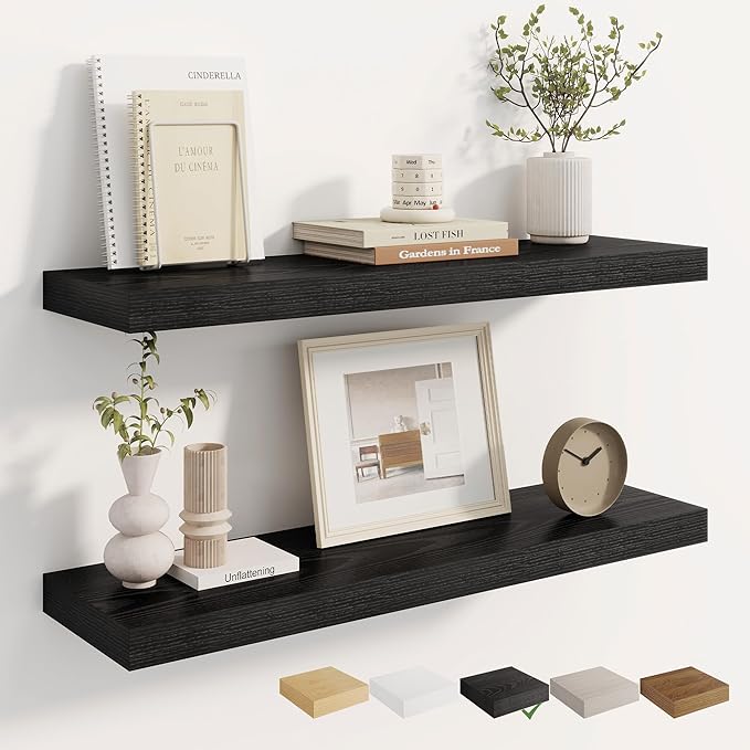 Dreamland 8" Deep Long Floating Shelves, 32 Inches Floating Shelves for Wall Set of 2, Large Display & Storage Shelf, Wall Shelf for Bathroom Bedroom Living Room Kitchen Office, Black