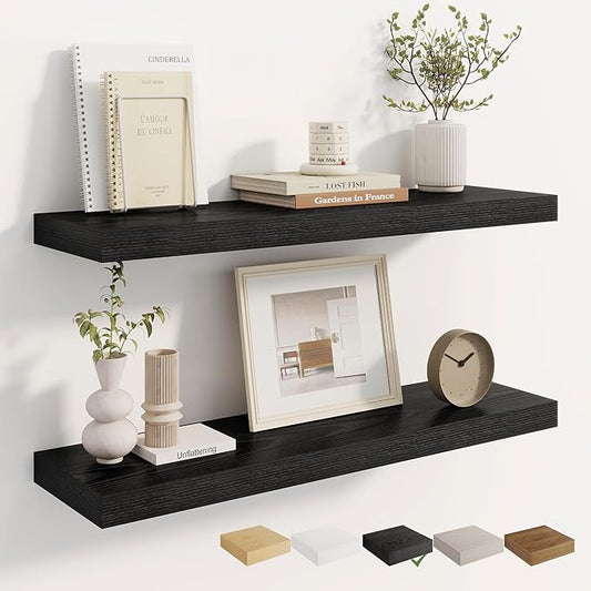 Dreamland 8" Deep Long Floating Shelves, 32 Inches Floating Shelves for Wall Set of 2, Large Display & Storage Shelf, Wall Shelf for Bathroom Bedroom Living Room Kitchen Office, Black