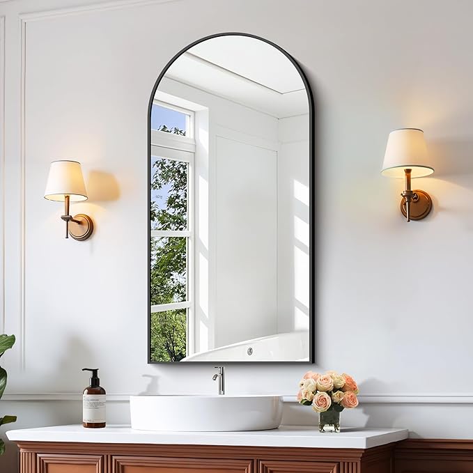 CIRCUMI Arched Wall Mirror, 22"x44" Black Arched Mirror with Tempered Glass, Metal Frame, Large Size for Bathroom, Living Room,Entryway,Over Sink, Arch Mirror for Decor,Shatterproof&Crystal-Clear