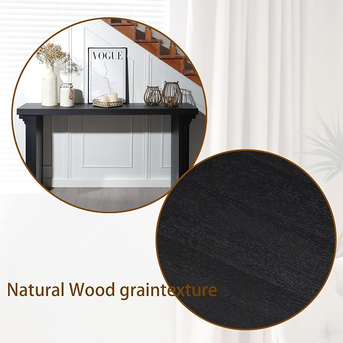 Wood Console Table, 58" Modern Minimalist Long Sofa Table Behind Couch with Uniquely Curved Legs and Engineered Wood Finish for Hallway Entryway Living Room Entrance, Black