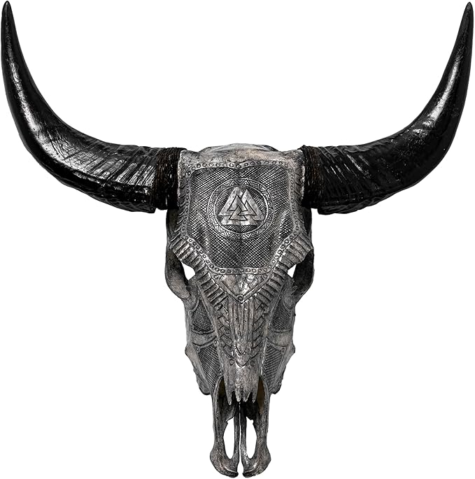 Skull Bliss - Hand-Carved Real Authentic Taxidermy Cow Skull/Bull Skull Wall Decor with Horns/Norse Viking Gift for Men/Real Animal Cow Skull Wall Decor (Standard Horns)