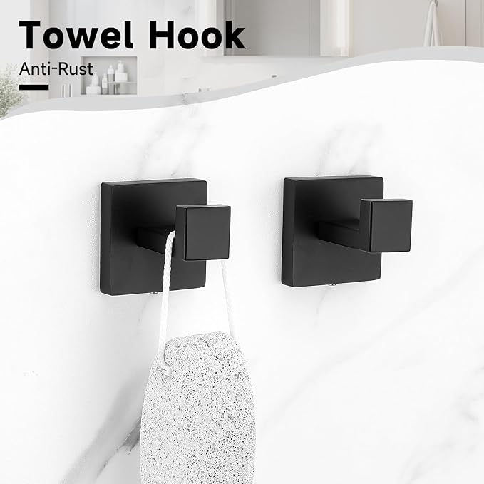 TNOMS Black Towel Bar Set, 5-Pieces Bathroom Hardware Set,23.6 Inch Towel Rack Set Stainless Steel Towel Holder Set Wall-Mounted Bathroom Accessories