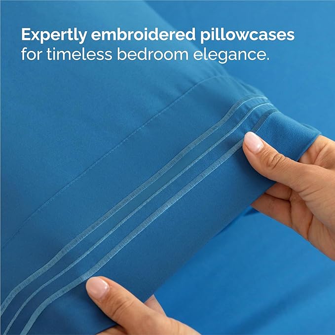 Split King Size 5 Piece Sheet Set - Comfy Breathable & Cooling Sheets - Hotel Luxury Bed Sheets for Women & Men - Deep Pockets, Easy-Fit, Soft & Wrinkle Free Sheets - Denim Blue Oeko-Tex Bed Sheet Set