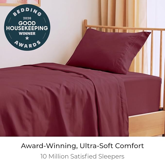 Mellanni Twin XL Sheets Set - 3 PC Iconic Collection Bedding - Hotel Luxury, Extra Soft, Cooling Bed Sheets - Wrinkle, Fade, Stain Resistant (Twin Extra Long, Burgundy)