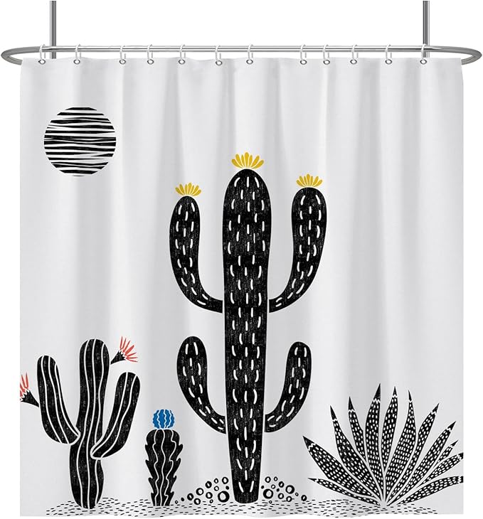 Baocicoo Boho Cactus Shower Curtain Tropical Plants Minimalism Floral Abstract Moon Black and White Shower Curtains for