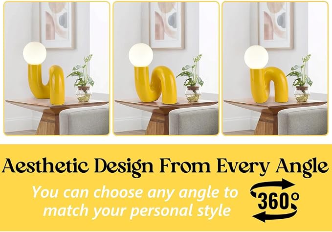 Modern Yellow Table Lamp Bauhaus Resin Table Light Aesthetics Milk White Globe Glass Light Fixtures for Bedside Bedroom Living Room Kid’s Room Corner Office