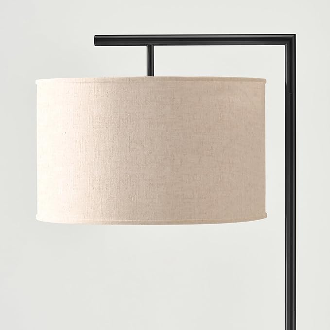 Brightech Montage Modern Floor Lamp - LED Standing Lamp with Tan Shade for Living Rooms & Offices - Bedroom Reading Light - Tall Corner Pole Lamp for Contemporary Home Decor - Black